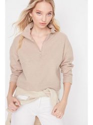 Trendyol Bluza w kolorze beżowym rozmiar: L. Brązowe bluzy Trendyol, l, bez wzorów, z bawełny, bez kaptura. Za 61.46 zł.