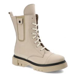 Beżowe Botki Blu Skórzane Ocieplane Buty Damskie. Brązowe botki Blu, z aplikacjami, z materiału, bez obcasa, na obcasie, bez zapięcia. Za 419.00 zł.