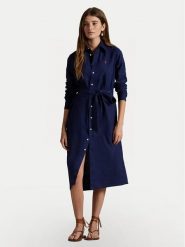 Polo Ralph Lauren Sukienka koszulowa 211943992005 Granatowy Regular Fit. Niebieskie sukienki Polo Ralph Lauren, bez wzorów, ze lnu, bez kołnierzyka, bez ramiączek, koszulowe. Za 819.99 zł.