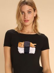 WOOOP Koszulka "Sushi Cat" w kolorze czarnym rozmiar: S. Czarne bluzki Wooop, s, bez wzorów, bez kołnierzyka, bez ramiączek. Za 56.99 zł.