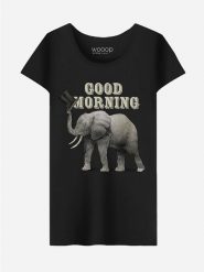 WOOOP Koszulka "Good Morning" w kolorze czarnym rozmiar: M. Czarne bluzki Wooop, m, bez wzorów, z bawełny, bez kołnierzyka, bez ramiączek. Za 75.16 zł.