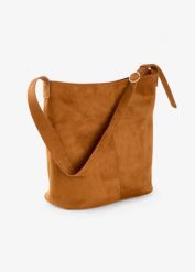 Torebka w optyce weluru. Brązowe torebki klasyczne bonprix, bez wzorów, ze skóry, bez dodatków. Za 124.99 zł.