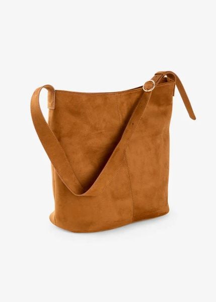Torebka w optyce weluru. Brązowe torebki klasyczne bonprix, bez wzorów, ze skóry, bez dodatków. Za 124.99 zł.