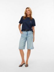 Vero Moda Koszulka w kolorze granatowym rozmiar: XL. Niebieskie bluzki Vero Moda, xl, bez wzorów, z bawełny, bez kołnierzyka, bez ramiączek. Za 55.95 zł.