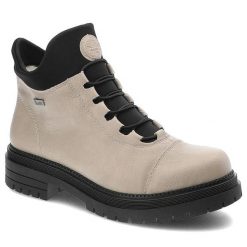 Beżowe Botki Rieker Skórzane Ocieplane Buty Damskie. Brązowe botki Rieker, bez wzorów, z jeansu, bez obcasa, na obcasie, bez zapięcia. Za 331.99 zł.
