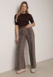 Panterkowe Bawełniane Jeansy z Szerokimi Nogawkami i Wysokim Stanem Salithirae. Jeansy Born2be, l, bez wzorów, z podwyższonym stanem. Za 129.99 zł.