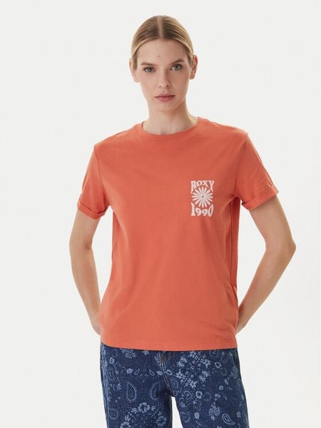 Roxy T-Shirt Oceanregular ERJZT06110 Pomarańczowy Regular Fit. Brązowe t-shirty Roxy, s, bez wzorów, z bawełny, bez kołnierzyka, bez ramiączek. Za 56.99 zł.