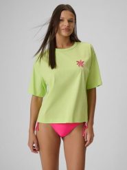 4F T-shirt boxy z nadrukiem damski - zielony M. Żółte t-shirty 4f, m, bez wzorów, z bawełny, bez kołnierzyka, bez ramiączek. Za 69.99 zł.