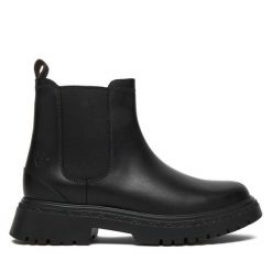 Sztyblety Timberland. Czarne botki Timberland, bez wzorów, bez obcasa, na płaskiej podeszwie, bez zapięcia. Za 779.99 zł.
