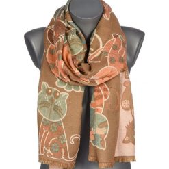 Beżowy Duży Szalik Damski Bawełniany Ciepły Dwustronny Koty Ax-127. Brązowe szaliki bez wzorów, z bawełny, eleganckie. Za 59.99 zł.