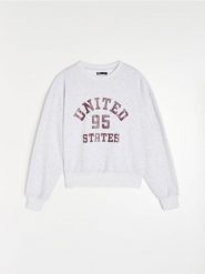 Dresowa bluza crewneck z napisem - szary. Szare bluzy Sinsay, l, bez wzorów, z dresówki, bez kaptura. Za 35.99 zł.