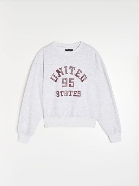 Dresowa bluza crewneck z napisem - szary. Szare bluzy Sinsay, l, bez wzorów, z dresówki, bez kaptura. Za 35.99 zł.