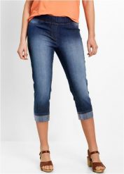 Dżinsy o kroju slim fit, ze stanem mid waist, uszyte z bawełny. Niebieskie jeansy bonprix, bez wzorów. Za 139.99 zł.