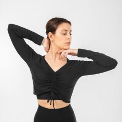 Koszulka z długim rękawem do tańca modern jazz damska Starever. Czarne bluzki DOMYOS, l, bez wzorów, z elastanu, sportowe, bez kołnierzyka, bez ramiączek. Za 69.99 zł.