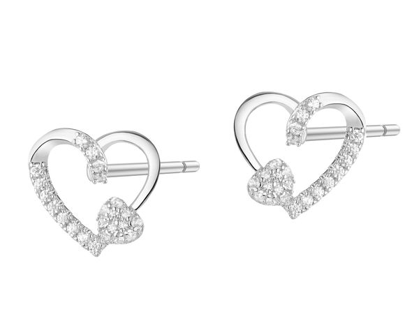 Kolczyki srebrne z cyrkoniami - serca. Szare kolczyki Apart, z cyrkonią, srebrne. Za 139.00 zł.