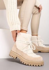 Beżowe Futerkowe Śniegowce na Tłoczonej Podeszwie Ozdobionej Cyrkoniami Rialuna. Brązowe trapery i śniegowce Renee, z jeansu. Za 99.99 zł.