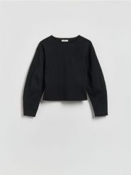 Gładka bluza - czarny. Czarne bluzy sportowe Reserved, l, bez wzorów, z bawełny, bez kaptura. Za 89.99 zł.