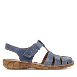 Sandały Josef Seibel. Niebieskie sandały Josef Seibel, bez wzorów, bez obcasa, na płaskiej podeszwie, bez zapięcia. Za 329.99 zł.