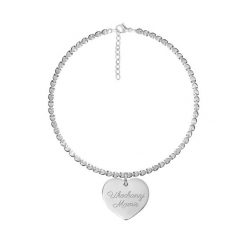Bransoletka Hearts ze srebrnym sercem z grawerunkiem Ukochanej Mamie. Szare bransoletki Lilou, srebrne. Za 298.00 zł.