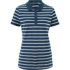 Shirt polo w paski, krótki rękaw bonprix ciemnoniebiesko-biały w paski. Niebieskie koszulki polo bonprix, bez wzorów, bez kołnierzyka, bez ramiączek. Za 24.99 zł.