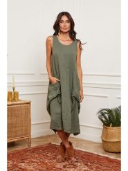 La Compagnie Du Lin Lniana sukienka "Alteo" w kolorze oliwkowym rozmiar: S. Brązowe sukienki La Compagnie Du Lin, na co dzień, s, bez wzorów, ze lnu, bez kołnierzyka, bez ramiączek, maxi, proste. Za 165.99 zł.