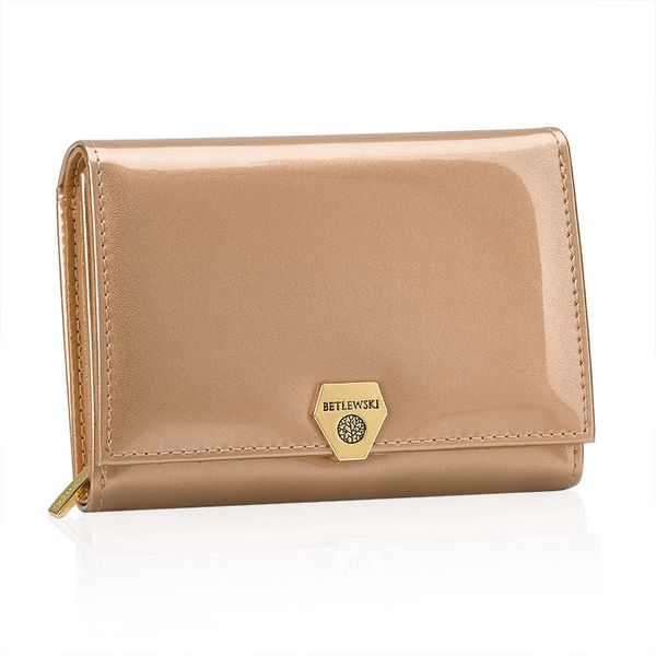 Portfel damski BETLEWSKI BPD-VS-11 ZŁOTY. Żółte portfele Betlewski, bez wzorów, ze skóry. Za 169.00 zł.