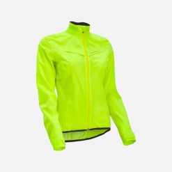 Kurtka rowerowa przeciwdeszczowa damska Van Rysel Racer. Zielone kurtki sportowe VAN RYSEL, l, bez wzorów, z materiału, bez kaptura, rowerowe. Za 159.99 zł.