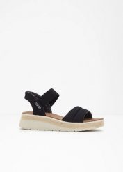 Wsuwane sandały na koturnie marki Skechers. Czarne sandały bonprix, bez wzorów, bez obcasa, na koturnie, bez zapięcia. Za 329.99 zł.