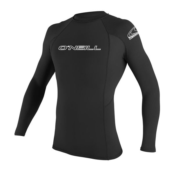 Koszulka ONEILL BASIC SKINS L/S RASH GUARD. Czarne bluzki O'Neill, l, bez wzorów, ze skóry, sportowe, bez kołnierzyka, bez ramiączek. Za 147.80 zł.