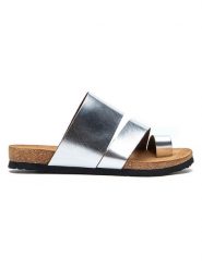 Comfortfusse Skórzane japonki w kolorze srebrnym rozmiar: 41. Szare klapki Comfortfüße, bez wzorów, ze skóry, z otwartym noskiem, bez obcasa. Za 255.34 zł.
