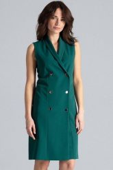 Elegancka żakietowa sukienka z kopertowym dekoltem zielona. Zielone sukienki Sukienki.shop, do pracy, m, bez wzorów, biznesowe, bez kołnierzyka, bez ramiączek, midi, kopertowe. Za 309.00 zł.
