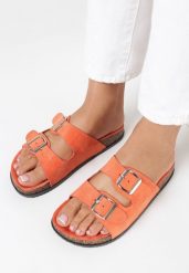 Pomarańczowe Klapki Kleogoria. Brązowe klapki Born2be, bez wzorów, bez obcasa, na płaskiej podeszwie. Za 59.99 zł.