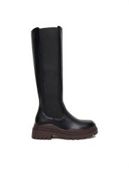 DeeZee Kozaki 90152-6 Czarny. Czarne kozaki DeeZee, z materiału, bez obcasa, na płaskiej podeszwie, bez zapięcia. Za 249.99 zł.