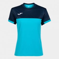 Koszulka do tenisa z krótkim rekawem damska Joma SHORT SLEEVE T- SHIRT. Niebieskie t-shirty Joma, s, bez wzorów, bez kołnierzyka, bez ramiączek. Za 89.00 zł.