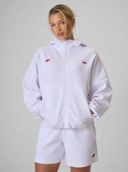 4F Bluza dresowa regular z kapturem damska - biała L. Białe bluzy 4f, l, bez wzorów, z dresówki, z kapturem. Za 199.99 zł.
