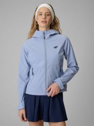 4F Kurtka softshell wiatroodporna membrana 5000 damska - niebieska L. Niebieskie kurtki sportowe 4f, l, bez wzorów, z softshellu, bez kaptura. Za 299.99 zł.