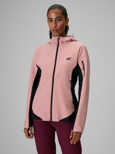 4F Kurtka softshell wiatroodporna damska - różowa M. Czerwone kurtki sportowe 4f, l, bez wzorów, z materiału, bez kaptura, trekkingowe. Za 299.99 zł.