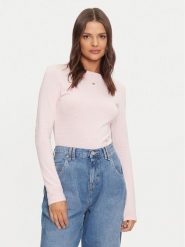 Tommy Jeans Bluzka Essential DW0DW19043 Różowy Slim Fit. Czerwone bluzki Tommy Jeans, xxs, bez wzorów, z bawełny, bez kołnierzyka, bez ramiączek. Za 189.99 zł.
