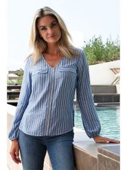 Bleu d'Azur Bluzka "Meri" w kolorze niebieskim rozmiar: 38. Niebieskie bluzki Bleu d'Azur, w ażurowe wzory, klasyczne, bez kołnierzyka, bez ramiączek. Za 193.70 zł.