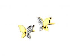 Kolczyki z żółtego złota z diamentami - motyle - 0,02 ct - próba 375. Żółte kolczyki Apart, z diamentem, złote. W wyprzedaży za 503.30 zł.