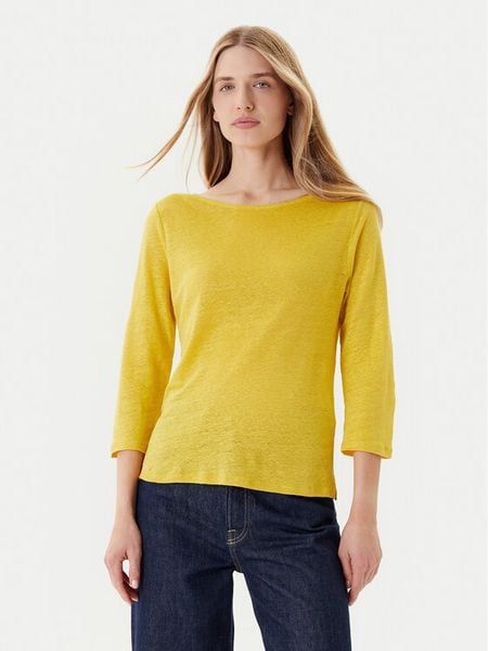 United Colors Of Benetton Bluzka 37UJD109X Żółty Regular Fit. Żółte bluzki United Colors of Benetton, m, bez wzorów, ze lnu, bez kołnierzyka, bez ramiączek. Za 79.99 zł.