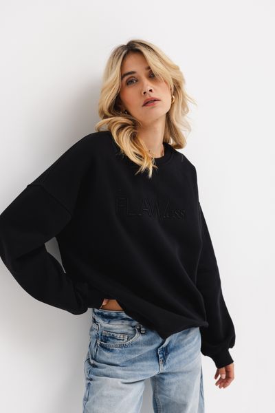 BLUZA LOLA CZARNA Z HAFTEM M - Flawless. Czarne bluzy Flawless, m, bez wzorów, z bawełny, bez kaptura. Za 340.00 zł.