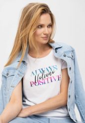 Biały bawełniany t-shirt damski z nadrukiem T-ALWA. Białe t-shirty Volcano, l, bez wzorów, z bawełny, bez kołnierzyka, bez ramiączek. Za 54.99 zł.