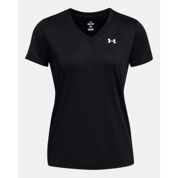 Koszulka treningowa damska Under Armour UA Tech V-Neck. Czarne bluzki Under Armour, bez wzorów, sportowe, bez kołnierzyka, bez ramiączek. Za 87.99 zł.