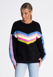 Czarny Nowoczesny Oversizowy Sweter w Paski. Czarne swetry Figl, uniwersalny, bez wzorów, z materiału, bez ramiączek. Za 232.90 zł.