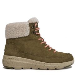 Trzewiki Skechers. Brązowe botki Skechers, bez wzorów, bez obcasa, na płaskiej podeszwie, bez zapięcia. Za 349.99 zł.
