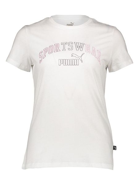 Puma Koszulka "Essentials+" w kolorze białym rozmiar: L. Białe bluzki Puma, l, bez wzorów, z bawełny, bez kołnierzyka, bez ramiączek. Za 76.95 zł.