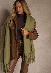 Ciemnobeżowy Szalik Ozdobiony Frędzlami Esalirea. Brązowe szaliki Renee, na jesień, bez wzorów, wizytowe. Za 44.99 zł.