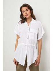 Lin Passion Lniana bluzka w kolorze białym rozmiar: 36/38. Białe bluzki Lin Passion, bez wzorów, ze lnu, klasyczne, bez kołnierzyka, bez ramiączek. Za 173.99 zł.