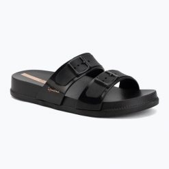 Klapki damskie Ipanema Leme Slide. Czarne klapki Ipanema, bez wzorów, z materiału, bez obcasa. Za 94.99 zł.